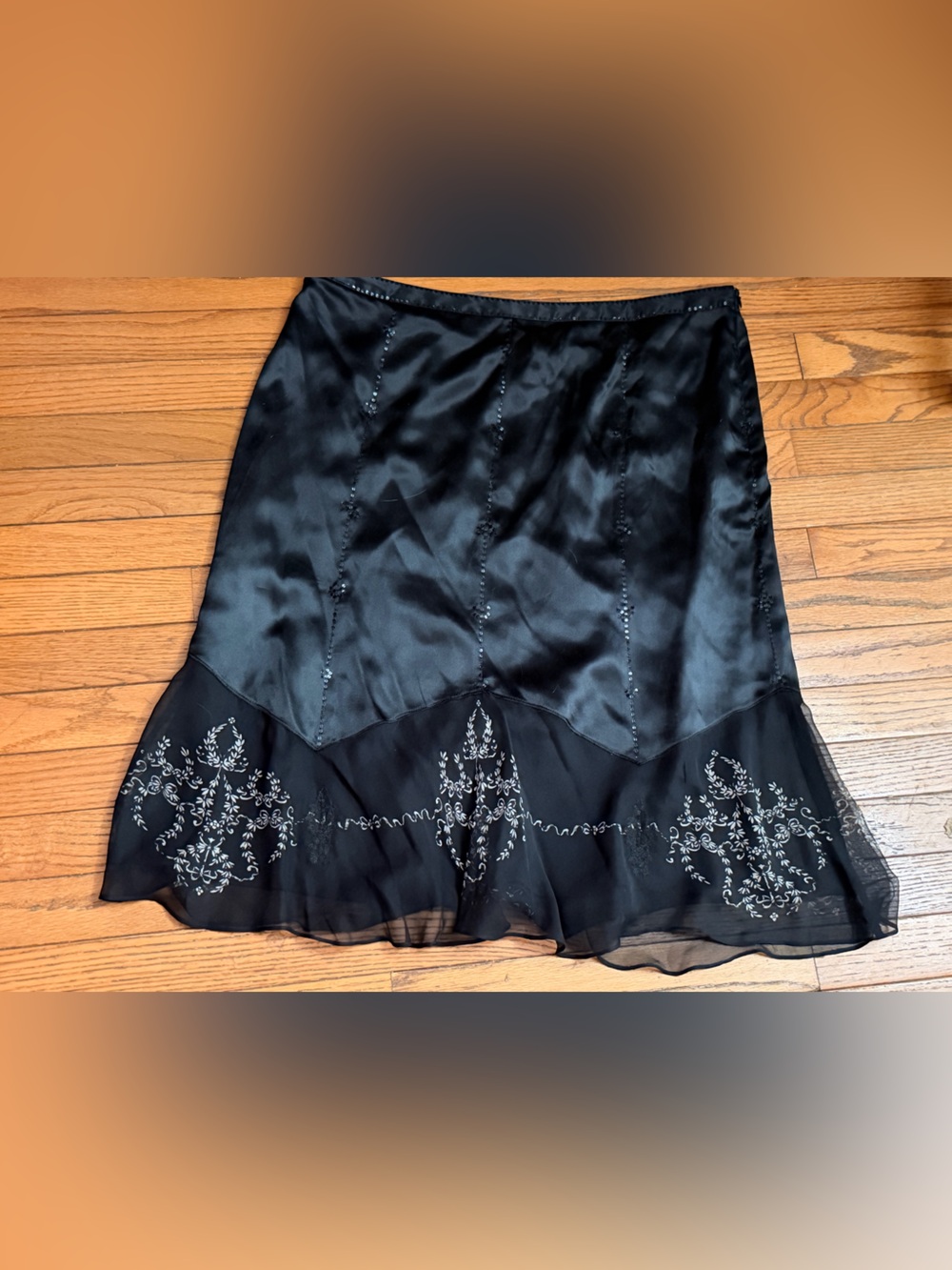 Vintage Alfani Black & Sheer Embroidered Silk Skirt
